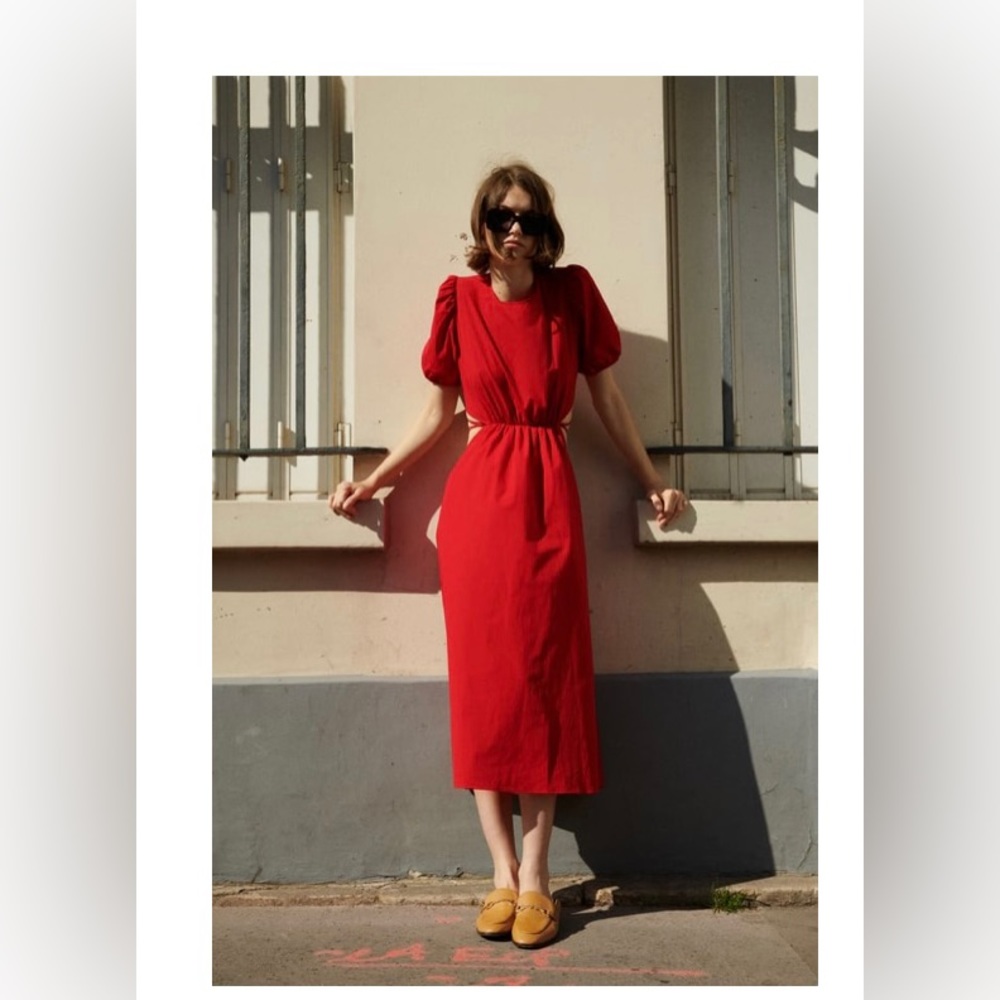 Zara Cutout Poplin Dress Red